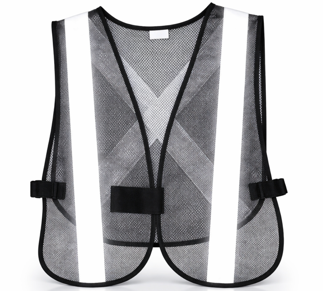 Black Mesh Safety Vest with White Reflective Strips  - SF-22224