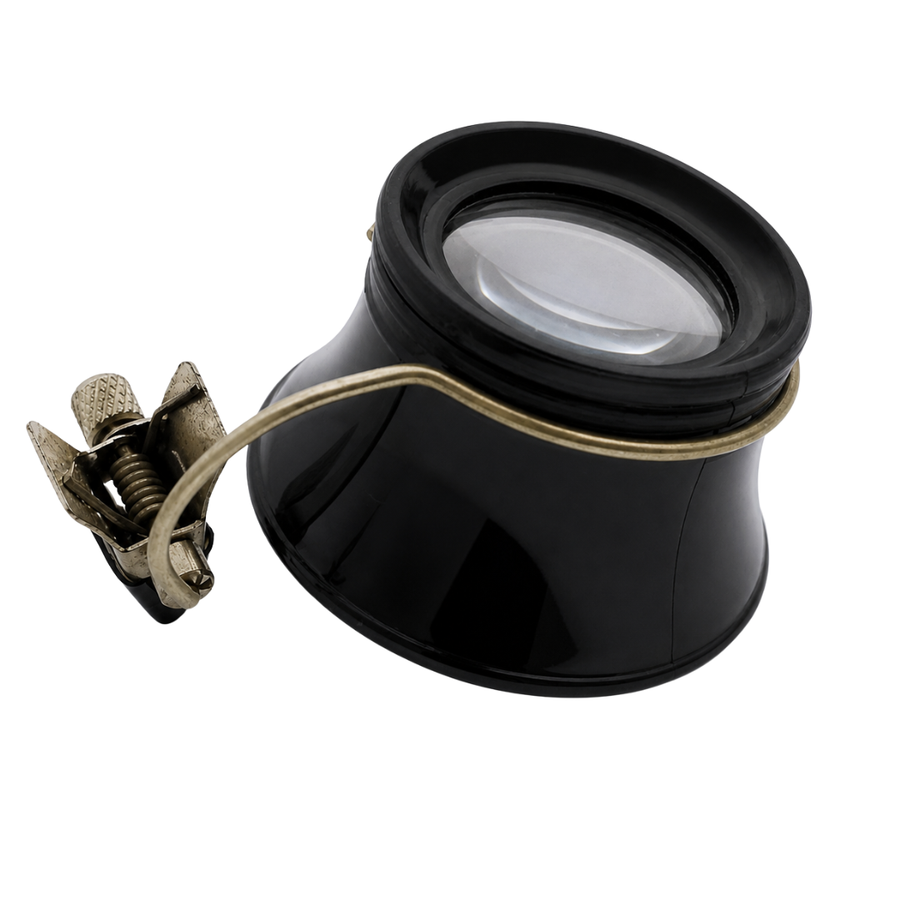 4X Clip-On Magnifying Loupe for Glasses – 1" Glass Lens, 2" Focal Length – Lightweight Black Anti-Glare Body – Flexible Wire Arm & Secure Clip for Detail Work, Jewelry, Watch Repair