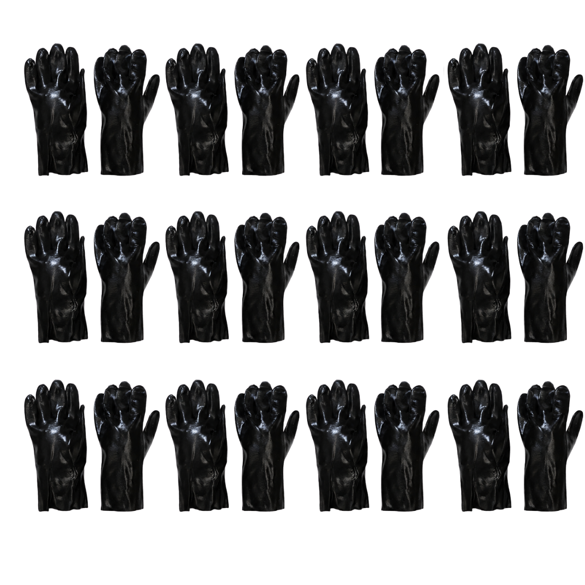 Men's Black PVC Industrial Work Gloves, 12 Inch Gauntlet Cuff, Interlock Lined, Large - 12 Pairs - 9012-Z12