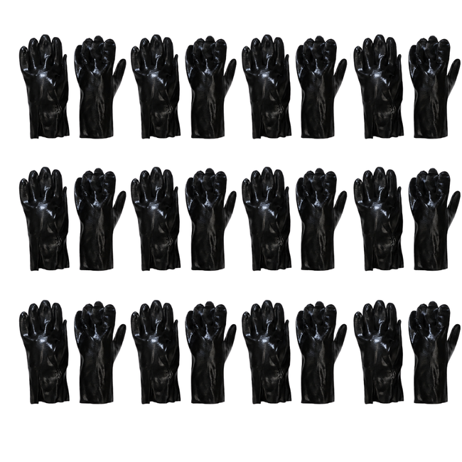 Men's Black PVC Industrial Work Gloves, 12 Inch Gauntlet Cuff, Interlock Lined, Large - 12 Pairs - 9012-Z12