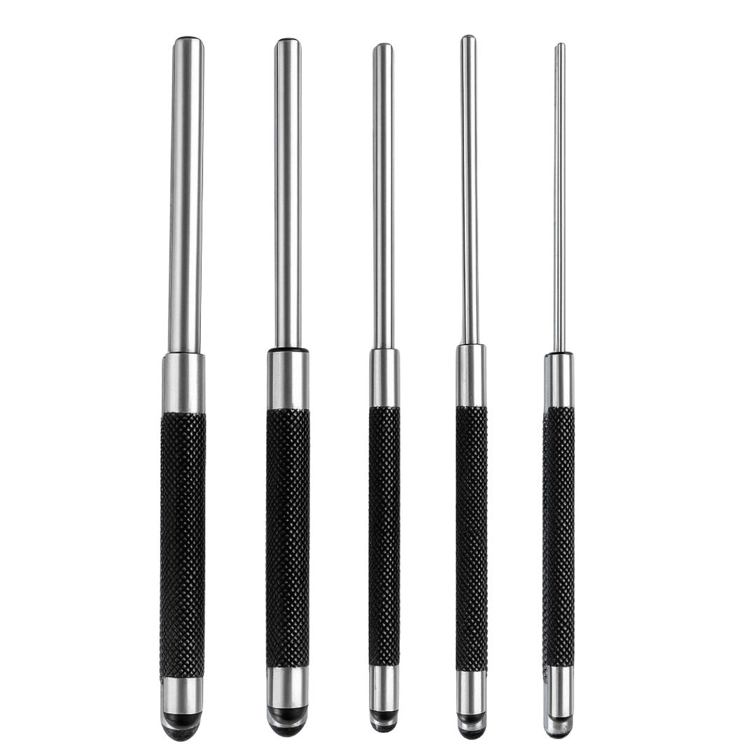 5-Piece Long Drive Pin Punch Set – 8" Carbon Steel Punches (1/8" to 3/8") with Knurled Grip & Black Oxide Finish