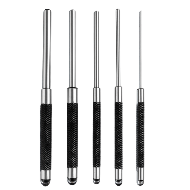 5-Piece Long Drive Pin Punch Set – 8" Carbon Steel Punches (1/8" to 3/8") with Knurled Grip & Black Oxide Finish