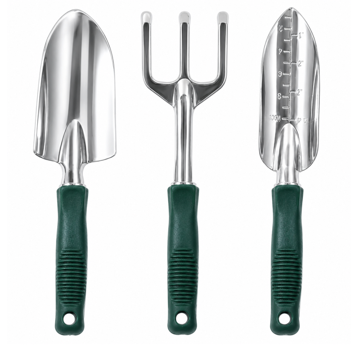 3 Piece 12" Aluminum Garden Hand Tool Set with PVC Handles – Cultivator, Spade & Trowel