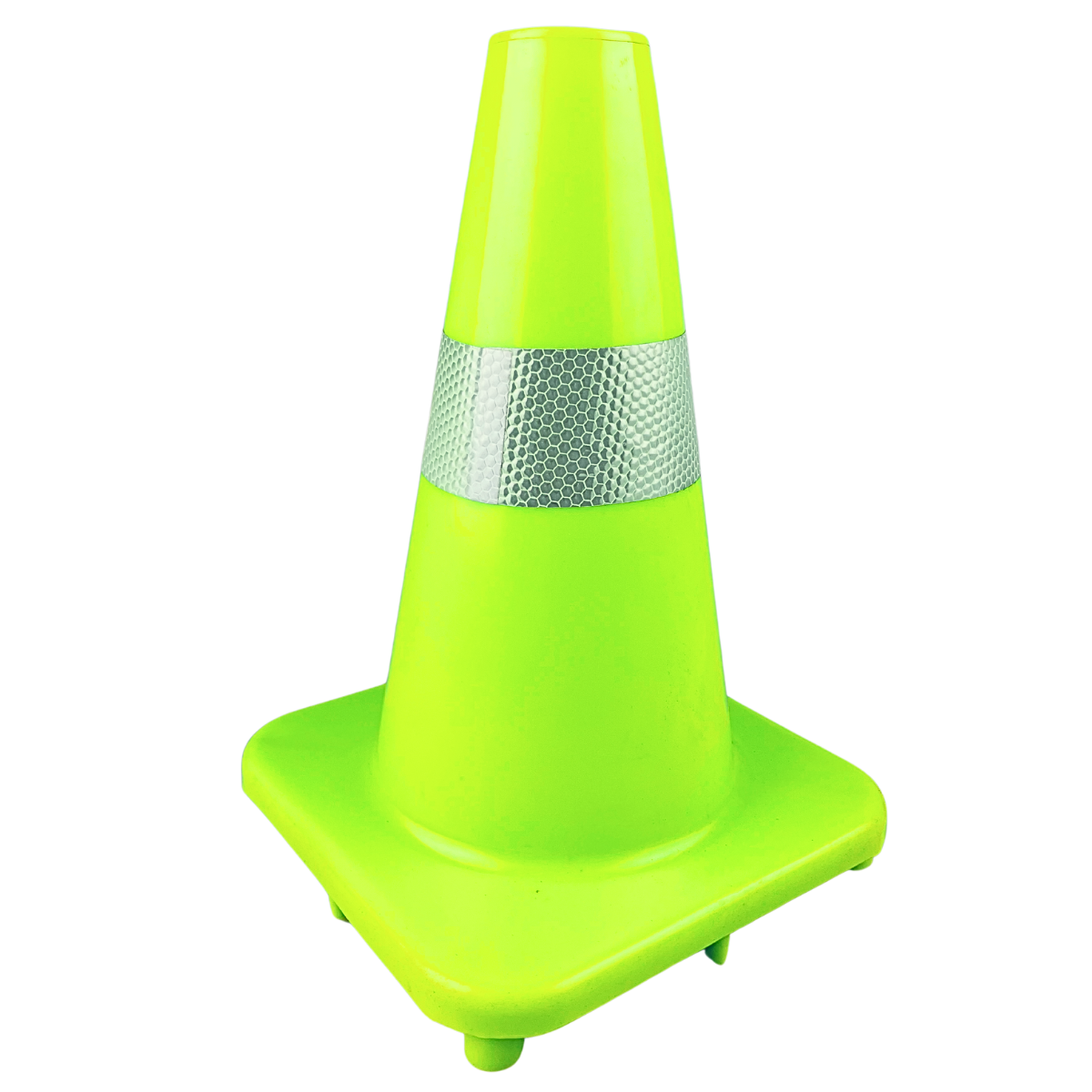 12 Inch Neon Green Safety Cone With  2 Inch White Fluorescent Strip  - ST12-G