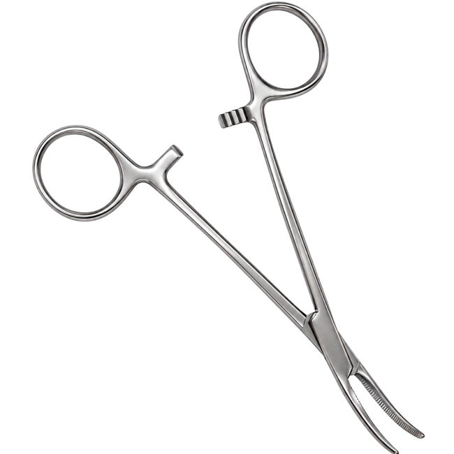 5 Inch Stainless Steel Curved Jaw Hemostat with Serrated Jaws - S3-03252