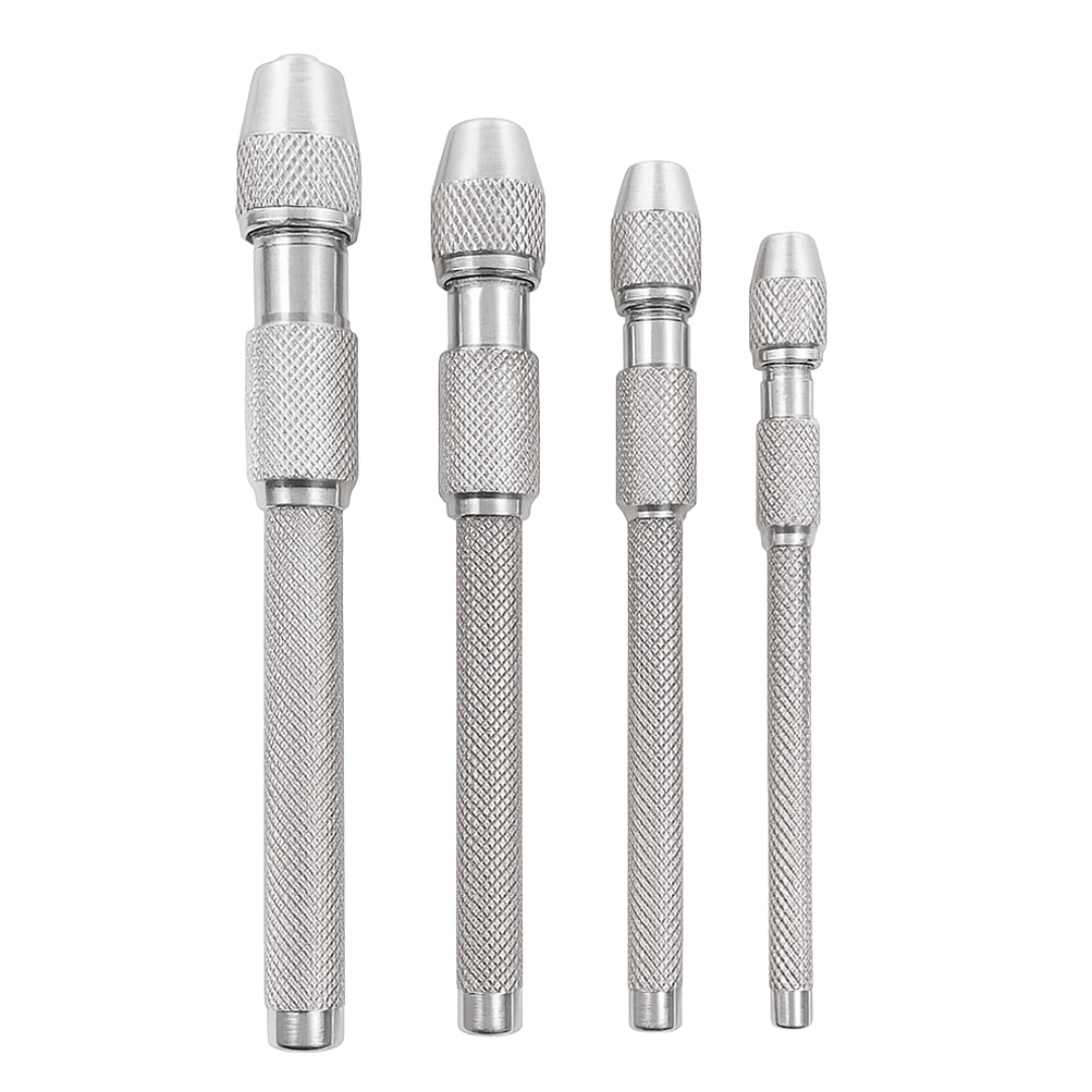 4-Piece Pin Vise Set (0–4.75 mm / 0–3/16") – Hardened Steel Hand Drill Set with Textured Non-Slip Handles – For Miniatures, Jewelry, Hobby, Craft & Precision Work – TJ01-12400