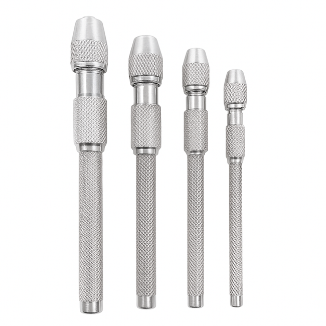 4-Piece Pin Vise Set (0–4.75 mm / 0–3/16") – Hardened Steel Hand Drill Set with Textured Non-Slip Handles – For Miniatures, Jewelry, Hobby, Craft & Precision Work – TJ01-12400