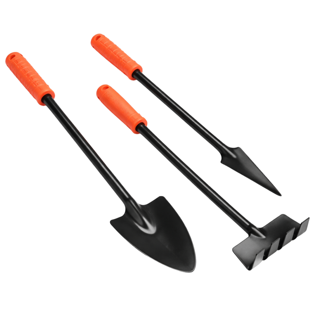 3-Piece Long-Handled Mini Garden Tool Set with Rubber Handles – GT-GT3L-RB-YW