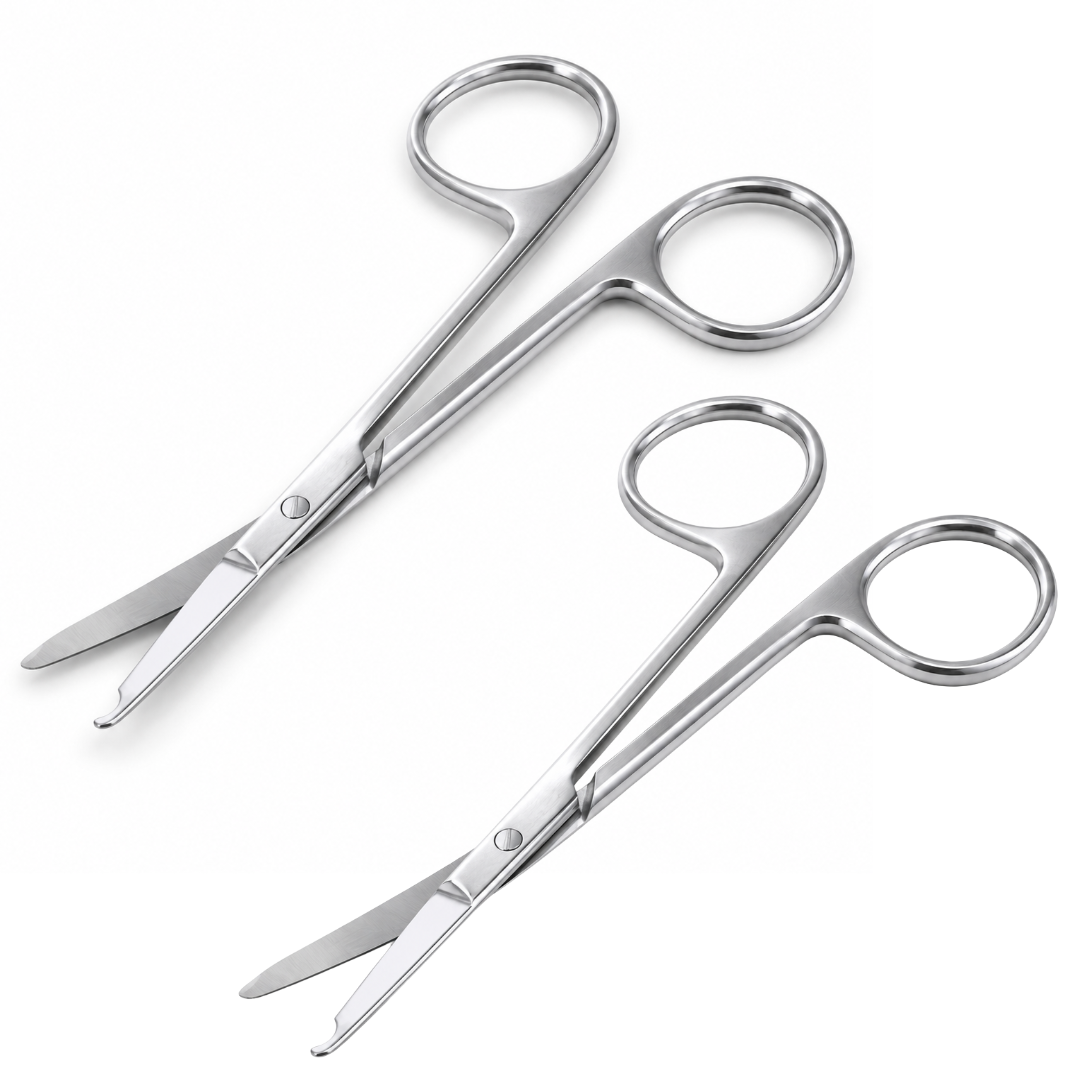 4.5" First Aid Stitch Scissors, Stainless Steel Medical Scissors with Rounded Protected Tip, Ambidextrous Finger Rings, Sterilizable Bandage & Suture Removal Scissors, Pack of 2