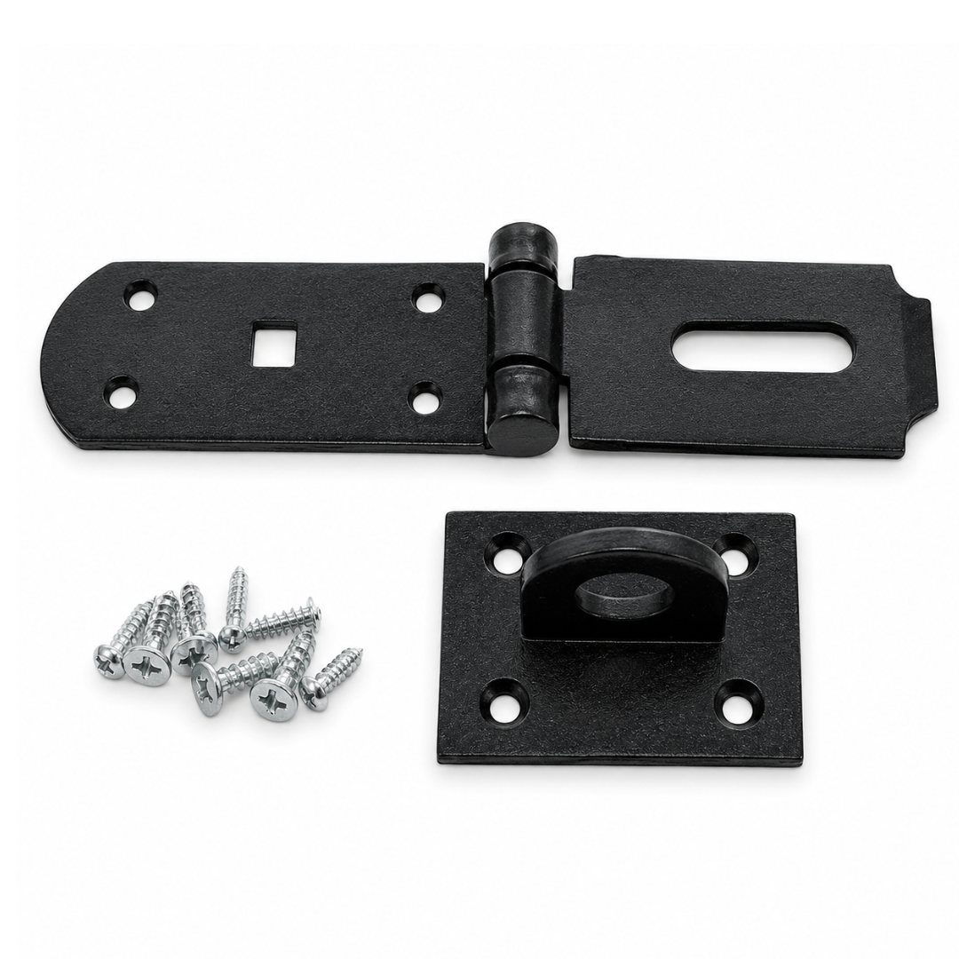 WEDGE 3.5 Inch Heavy Duty Hasp and Staple with Screws – Carbon Steel Padlock Hasp Latch for Gates, Sheds, Cabinets, Doors and Storage, TH-14860