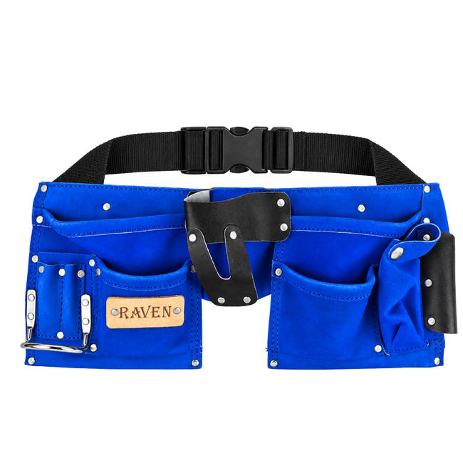 Blue Suede Tool Belt with 10 Pockets, Adjustable 30"–46" Waist, Heavy-Duty Riveted Construction, Hammer Holder & Tool Pouches for Construction, Carpentry, Roofing and DIY