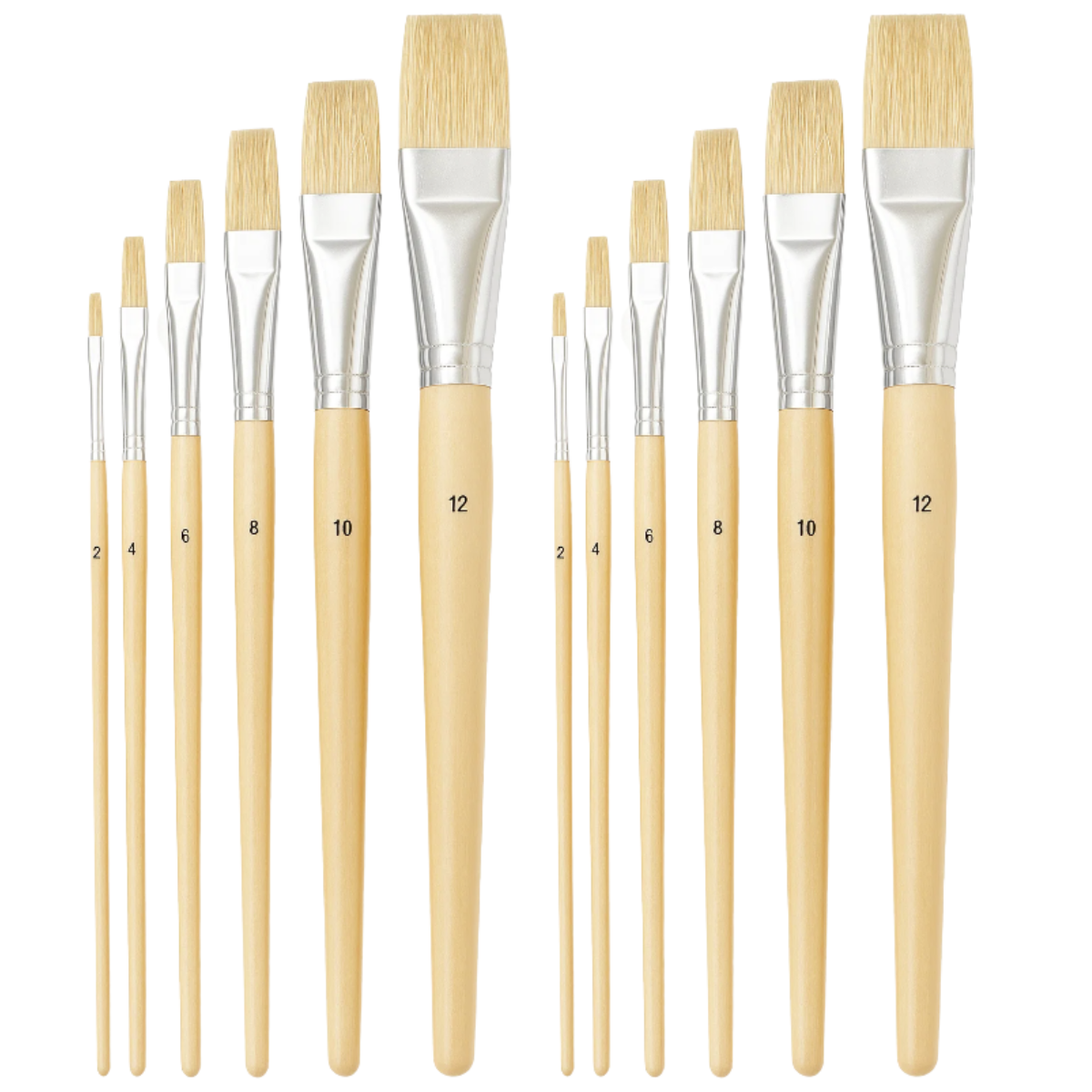 6-Piece Flat Bristle Artist Paint Brush Set (Pack of 2) – Sizes 2–12 | Long Wooden Handles | TZ63-06316-Z02