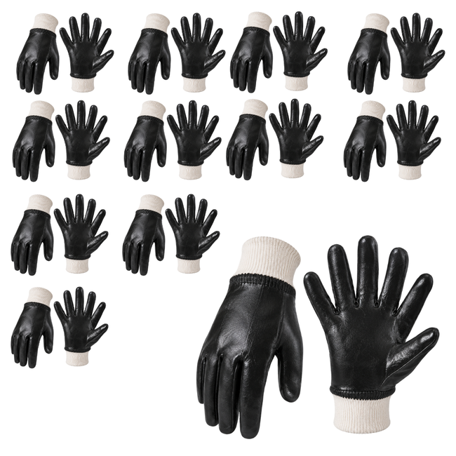 Men's Black PVC Coated Work Gloves with Knit Wrist, Interlock Lined, Single Dipped - Large (Pack of 12 Pairs) - GL-09000-Z12