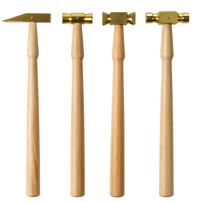 4 Piece Brass Hammer Set – Jewelry Making & Craft Hammers with Flat, Square, Chisel & Ball Peen Heads – 9" Wooden Handles, Lightweight & Non-Sparking- PH-12704