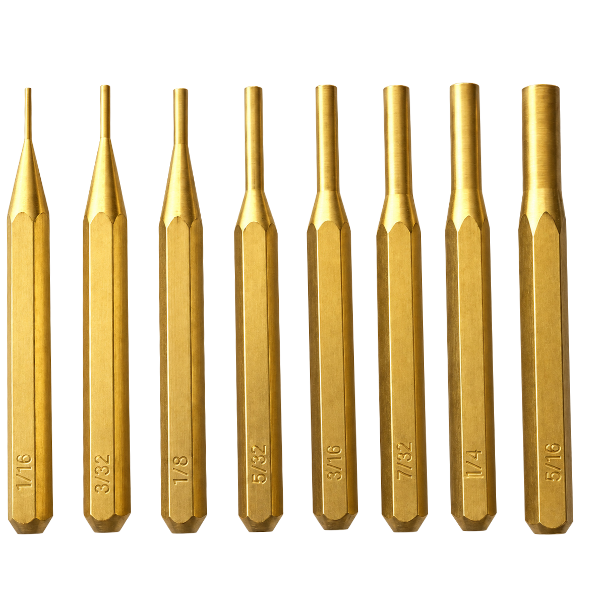 8 Piece Brass Drive Pin Punch Set – 1/16" to 5/16" Brass Pin Punches with Roll-Up Storage Pouch – TJ01-22100