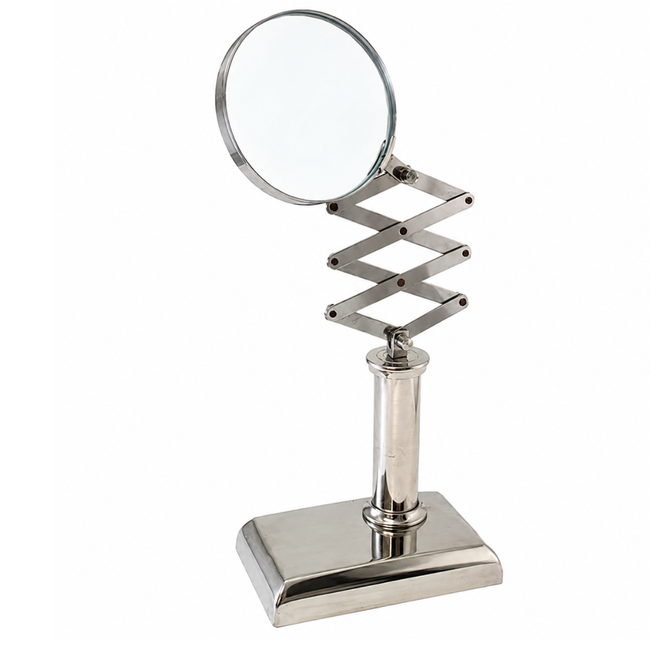 2X Table Top Magnifier with Scissor Jack Adjustable Neck – 4" Glass Lens, Metal Stand & Weighted Base – G8445-2190MH