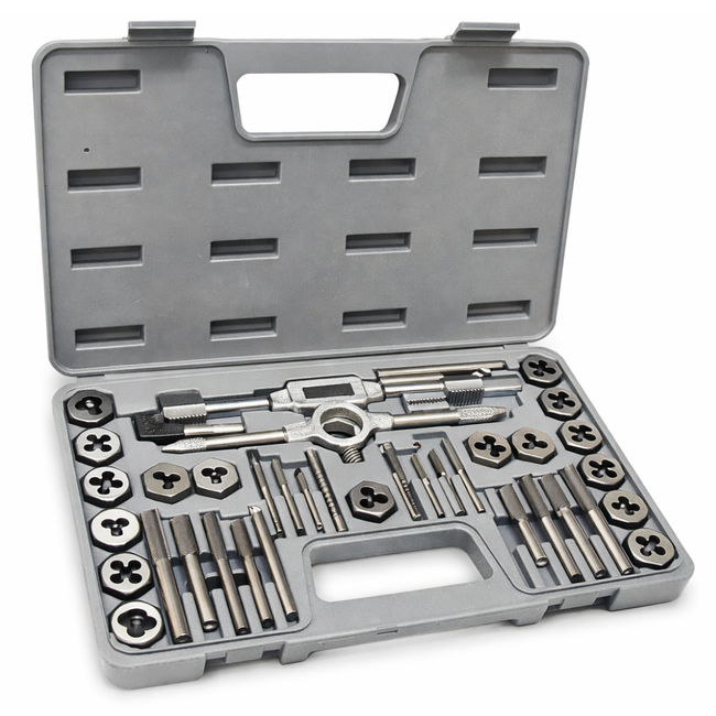 40-Piece Tap and Die Set – Metric & SAE Threading Tool Kit – Alloy Steel Taps, Dies, Tap Wrenches & Die Stock in Custom Carrying Case