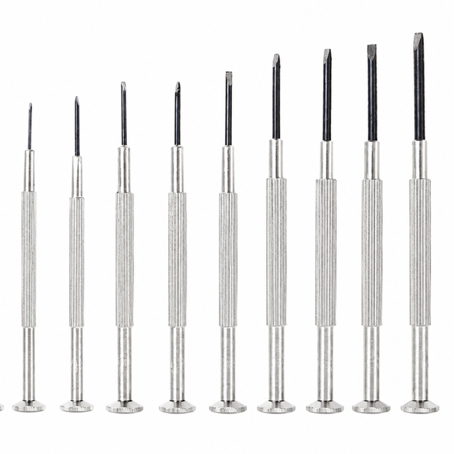 10 Piece Slotted Precision Screwdriver Set, Mini Flat Head Screwdrivers with Spinning Tops, Textured Handles & Vinyl Carry Pouch, Sizes 0.80mm to 2.0mm for Jewelry, Watches, Models & Small Repairs