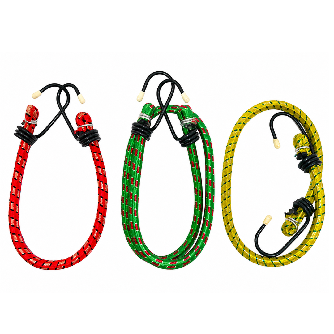 3 Piece Bungee Cord Set with Rubberized Hooks – 12", 18" & 24" Color-Coded Stretch Cords for Cargo, Bikes, Camping, Moving & Garage Storage – TA-08503