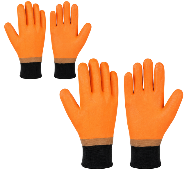 PVC Waterproof Work Gloves with Knit Wrists, Cotton Fleece Lined – Extra Large (Pack of 2 Pairs) – GL-09110-Z02
