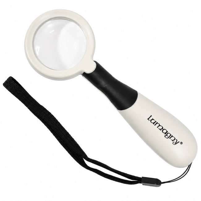 3x/5x LED Handheld Magnifier, 2 Inch Aspheric Distortion-Free Lens with Dual LED Lighting, Comfort Grip Handle & Wrist Strap, Portable Reading Magnifying Glass for Books, Maps, Crafts – MG-75720