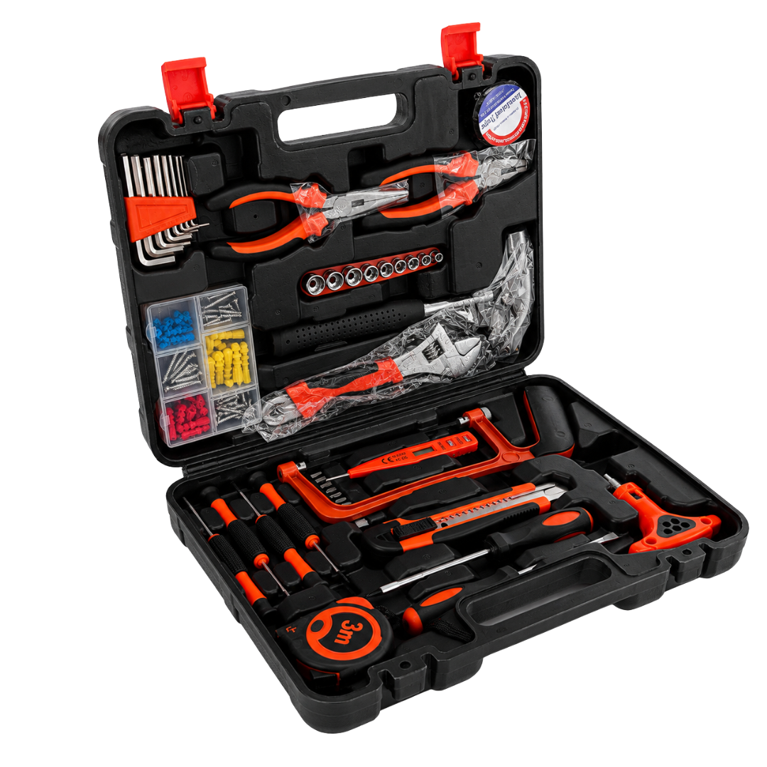 44-Piece Household Tool Kit with Carrying Case – General Home Repair Hand Tool Set with Pliers, Screwdrivers, Wrench, Sockets, Hex Keys, Hacksaw & Tape Measure