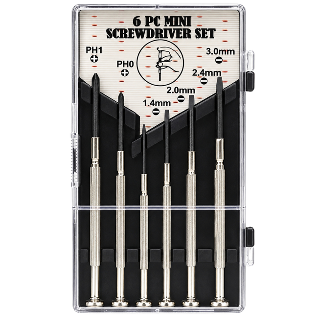 6-Piece Precision Screwdriver Set with Plastic Storage Case – Phillips & Slotted Mini Screwdrivers for Electronics, Eyeglasses, Watches & Small Repairs