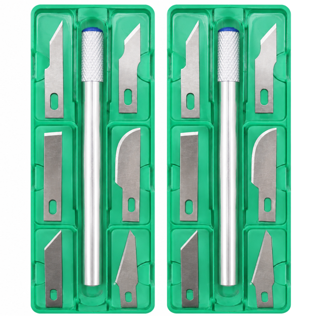 7 Piece Hobby Knife Set with Plastic Storage Box, Aluminum Handle & 6 Assorted Blades – Pack of 2