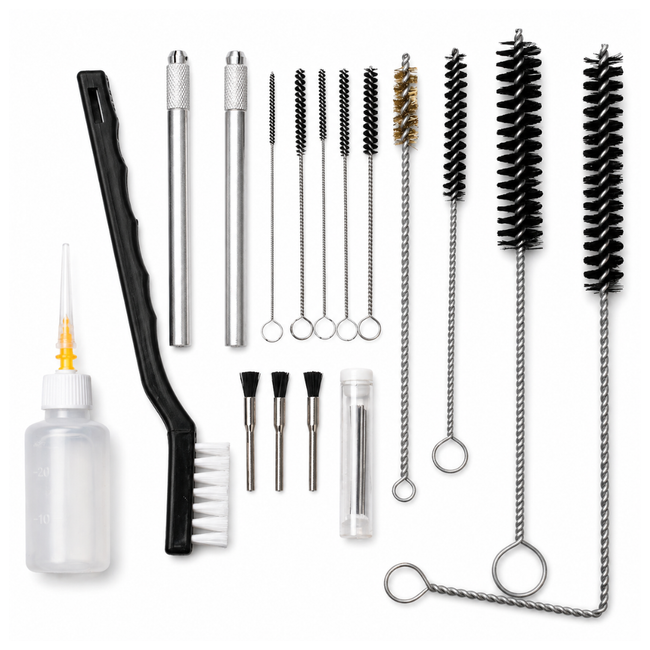 23 Pc Air Spray Gun Cleaning Kit with Brushes, Micro Needles, Brass Brush, Lubrication Bottle, Aluminum Holders & Storage Case for HVLP, Gravity, Suction & Pressure Feed Spray Guns