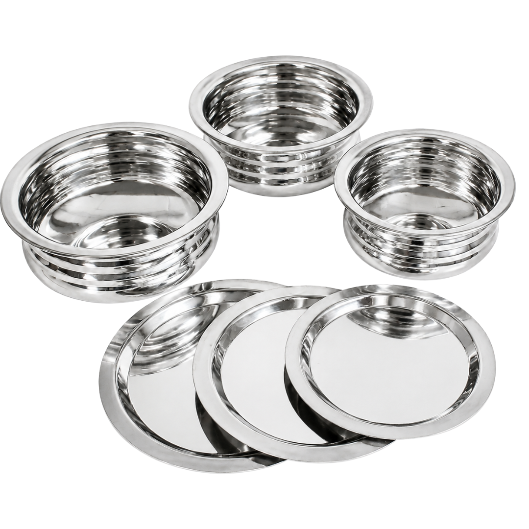 6 Piece Stainless Steel Bowl & Lid Set, 3 Graduated Food Prep & Serving Bowls with Flat Serving Lids, Stackable Kitchen Bowl Set, 8", 7.25" & 6.25" – UT91-3