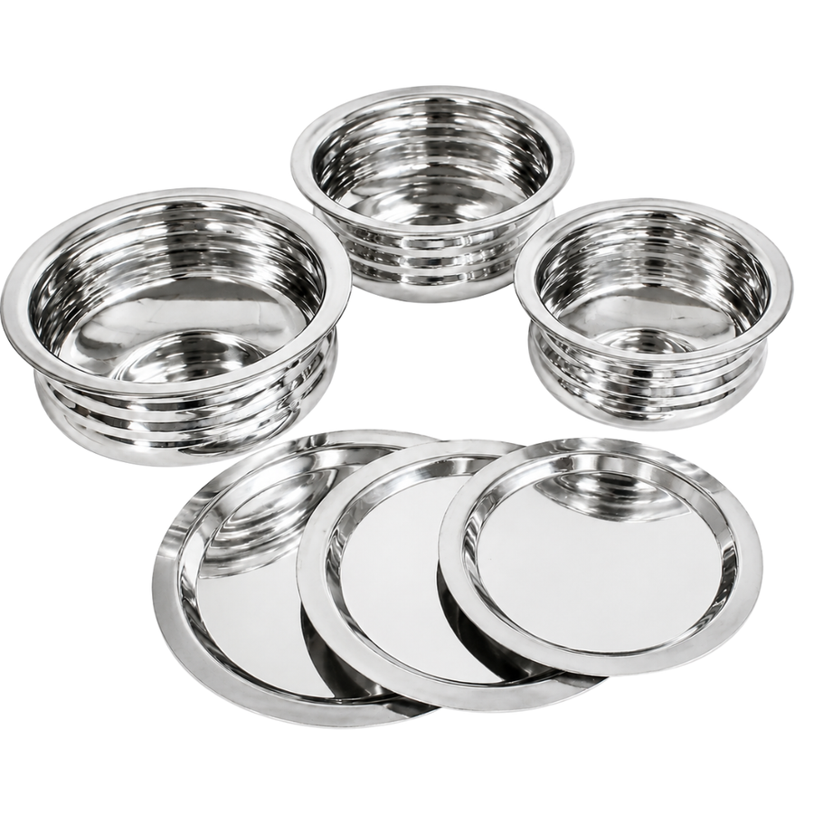 6 Piece Stainless Steel Bowl & Lid Set, 3 Graduated Food Prep & Serving Bowls with Flat Serving Lids, Stackable Kitchen Bowl Set, 8", 7.25" & 6.25" – UT91-3