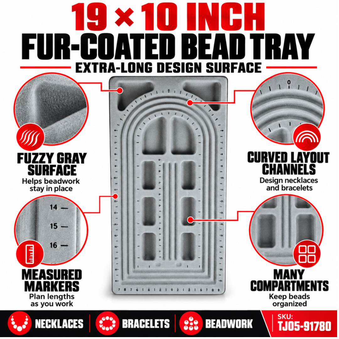 19 x 10 Inch Gray Fur-Coated Bead Design Tray with Compartments - TJ05-91780
