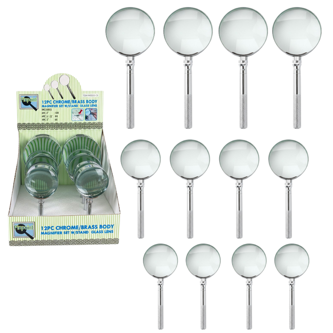 12 Piece Magnifier Set with Display Stand – 3 Assorted Sizes – MG-98511