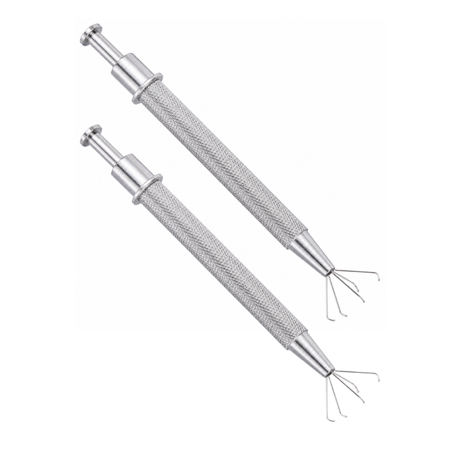 4-Prong Pickup Tool, 5-Inch Nickel-Plated Brass Precision Parts Grabber with Textured Handle for Jewelry Making, Crafts, Watch Repair and Small Components, 2-Pack
