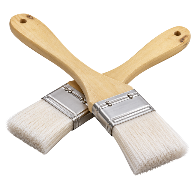 1" Nylon Bristle Paint Brushes with Flat Wooden Handles, 8" Long, Reusable for Paint, Varnish, Trim & Detail Work, 2-Pack - TZ-63310-Z02