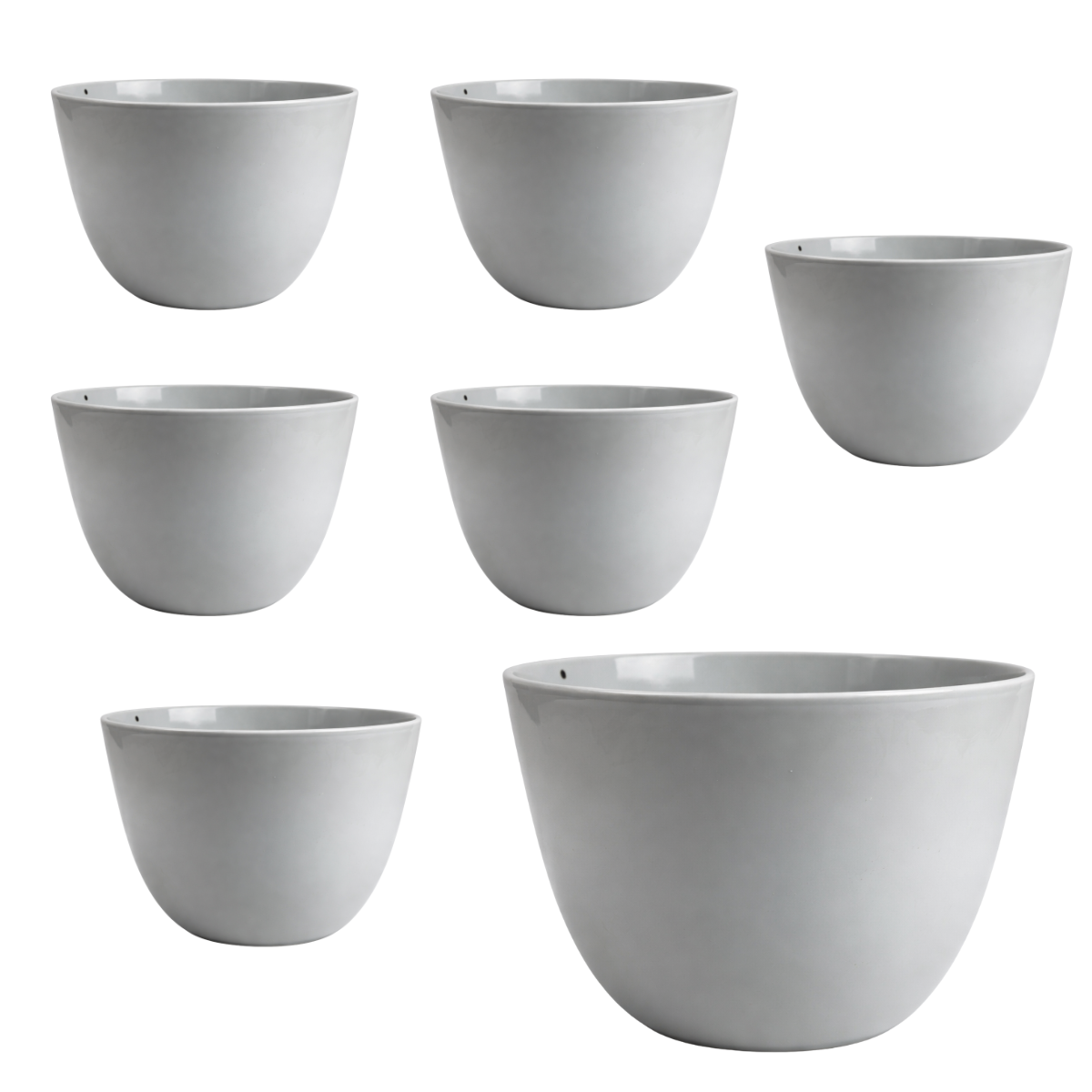 6.5 Inch Plastic Plant Pots with Drainage Holes – Grey Round Flower Pots for Indoor & Outdoor Plants, Lightweight Durable Planters – 7 Pack