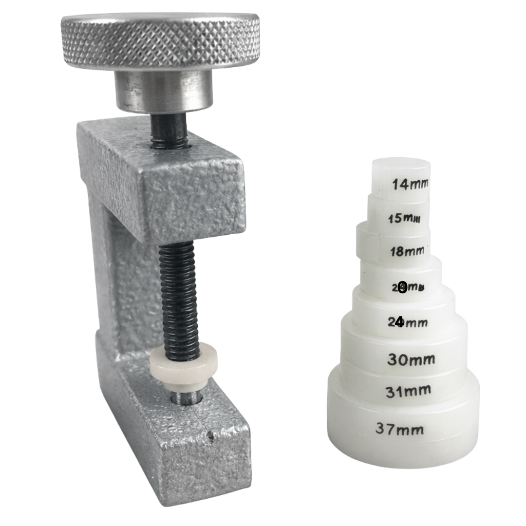 8-Piece Nylon Watch Case Press Die Set with Metal Press (14mm–37mm) – TJ02-09605