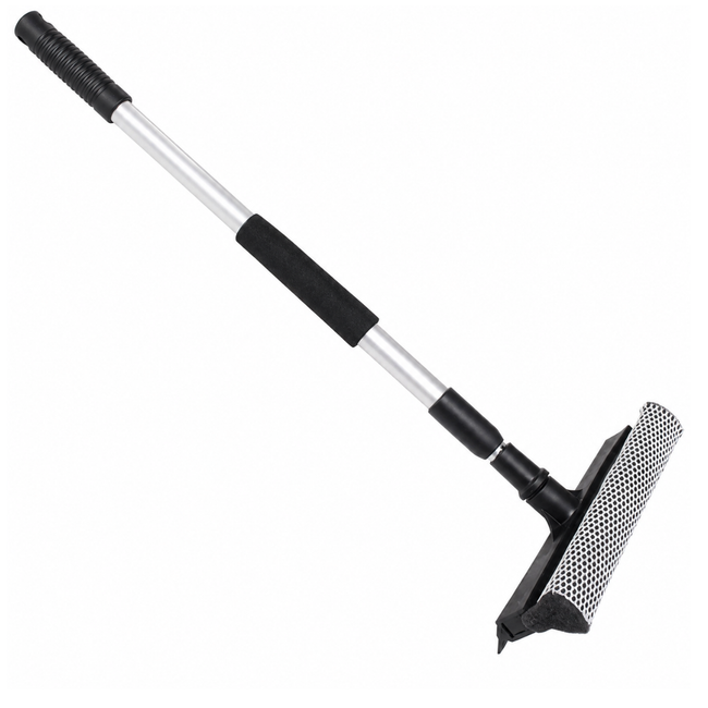 Long-Handled Window Squeegee, 20–35 Inch Telescoping Aluminum Pole, 8 Inch Dual-Sided Sponge Washer and Rubber Blade for Glass Doors, Windows, Vans and RVs
