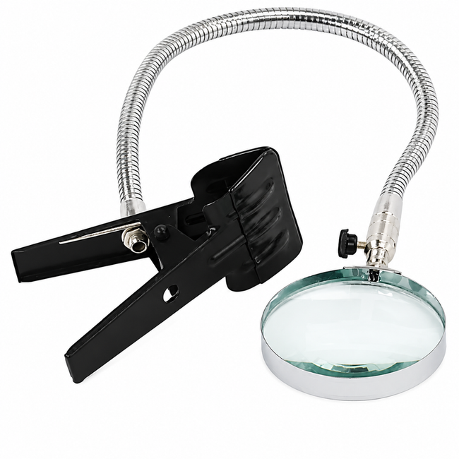 3.5-Inch Glass Magnifier with Flexible Gooseneck & Heavy Duty Table Clamp, Metal Frame Desk Magnifying Lens for Reading, Crafts, Jewelry, Electronics & Hobby Work