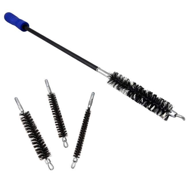 21.25" Pipe Cleaning Brush Set – Flexible Tube & Lint Trap Cleaner with 3 Interchangeable Metal Brush Heads for Dryer Vents, Pipes & Vacuum Hoses