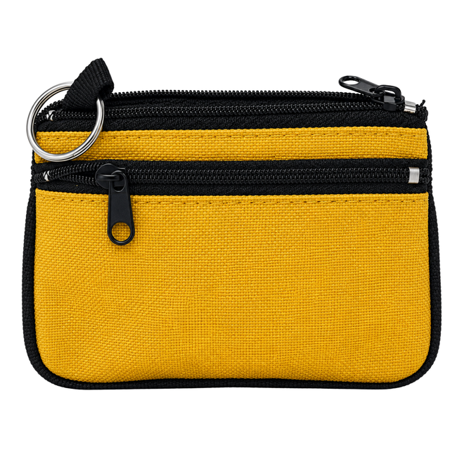 Yellow & Black Double-Zipper Coin Purse with Key Ring, Nylon Mini Organizer Pouch, 4-1/2 x 3-1/2 Inches – GB-11868YW