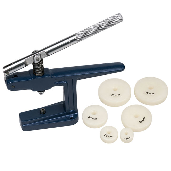 Professional Watch Press Tool with 6 Nylon Spacer Dies, 14mm to 37mm, Forged Steel Portable Watch Repair Press for Experienced Technicians
