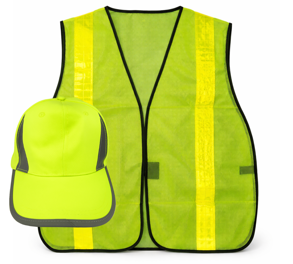 High Visibility Safety Essentials Bundle — Neon Green Safety Vest + Reflective Safety Ball Cap