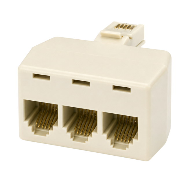 3-Port Modular Telephone Line Splitter Adapter – Single Jack to Triple Jack Connector for Phones, Fax Machines and Credit Card Terminals, 1.5 x 7/8 Inch