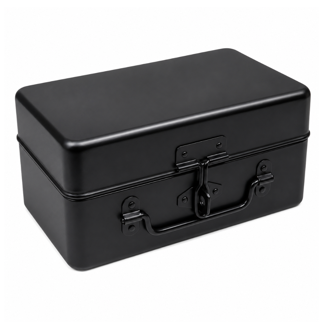 Multipurpose Black Metal Storage Box with Lockable Hasp – Cash, Jewelry, Coins, Cards & Small Item Organizer