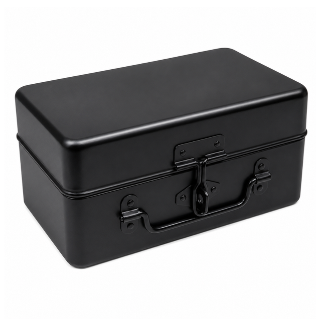 Multipurpose Black Metal Storage Box with Lockable Hasp – Cash, Jewelry, Coins, Cards & Small Item Organizer
