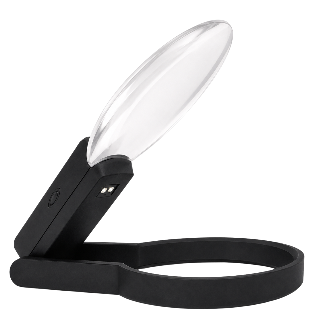 3X Tilt-Up Tabletop Magnifier with 2 LED Lights – 2.5-Inch Hands-Free Reading Lens for Coins, Stamps, Maps, Crafts and Small Print – MG-14746