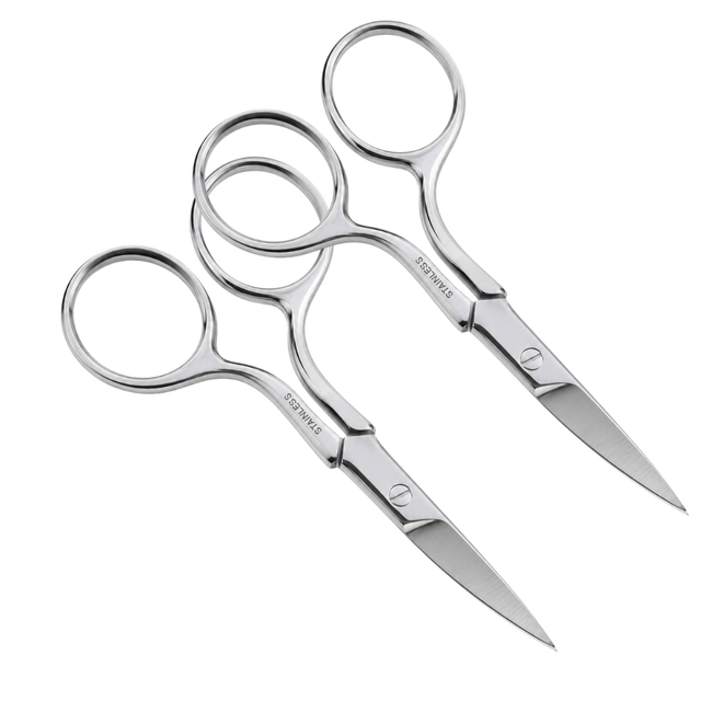 Stainless Steel Nail Scissors, 3.5 Inch Small Curved Blade Manicure Scissors for Fingernails, Toenails, Cuticles & Ingrown Nails, Vinyl Sleeve Included, Pack of 2 - SC-37352-Z02