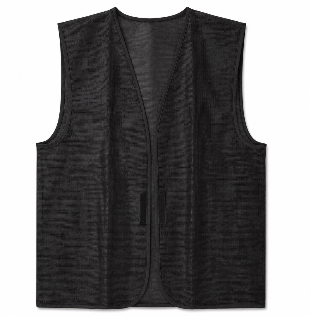 Black Mesh Safety Vest, Non-Reflective Customizable Adult Large Identification Vest, 26 Inch Length, Fits Up to 47 Inch Waist, Hook-and-Loop Closure