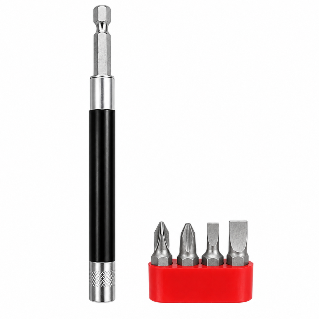 Starter Driver with 4 Bits – Pocket Size Screwdriver, 2 Flat & 2 Phillips Bits, Hand or Ratchet Use – TU-FR-8258